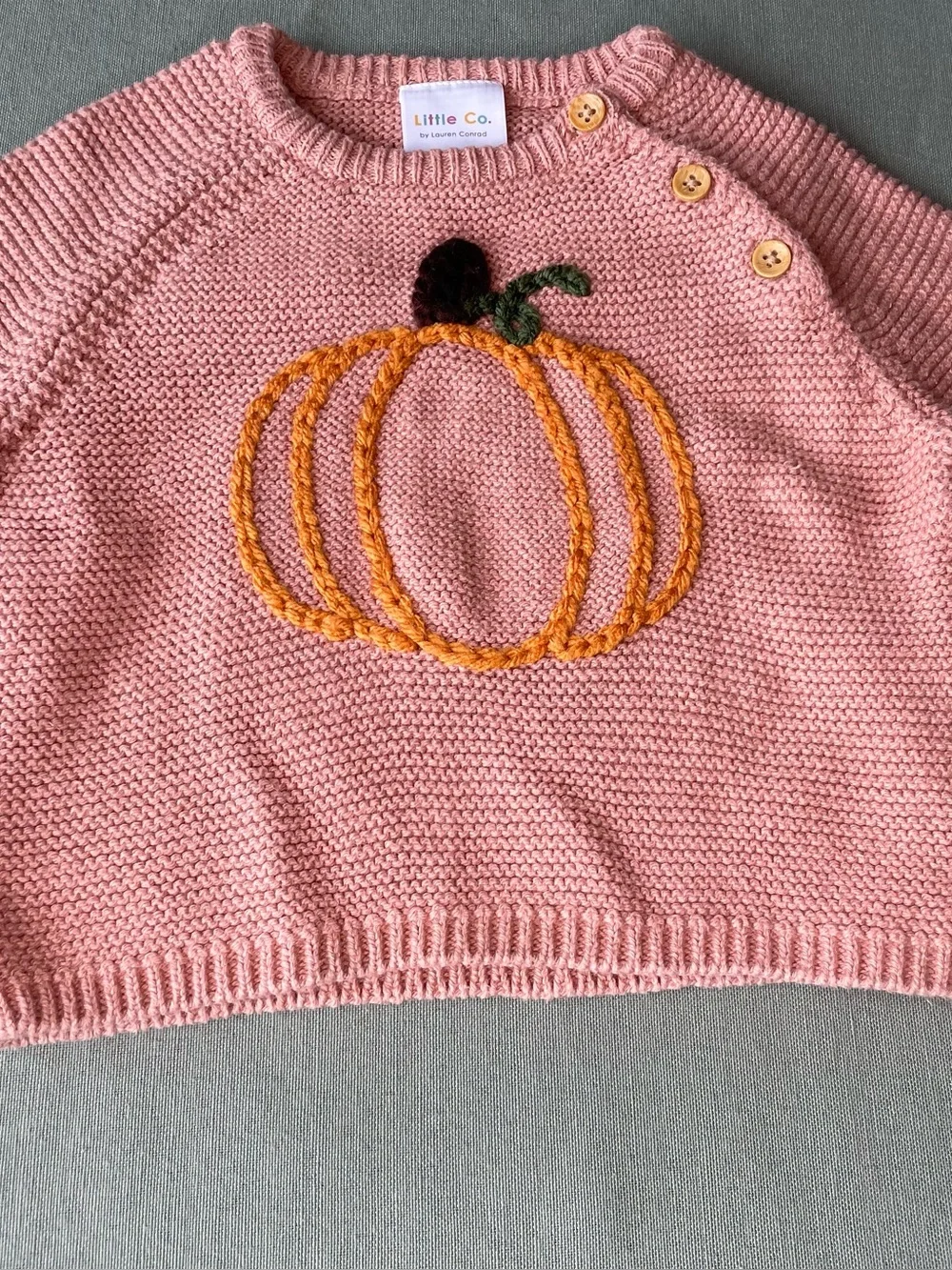 Upcycled Pink Knit Sweater with hand stitched Pumpkin